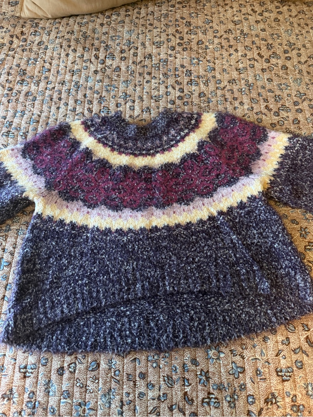 Free People Cozy Multicolor Mohair Yoke Sweater - Purple and Cream xs